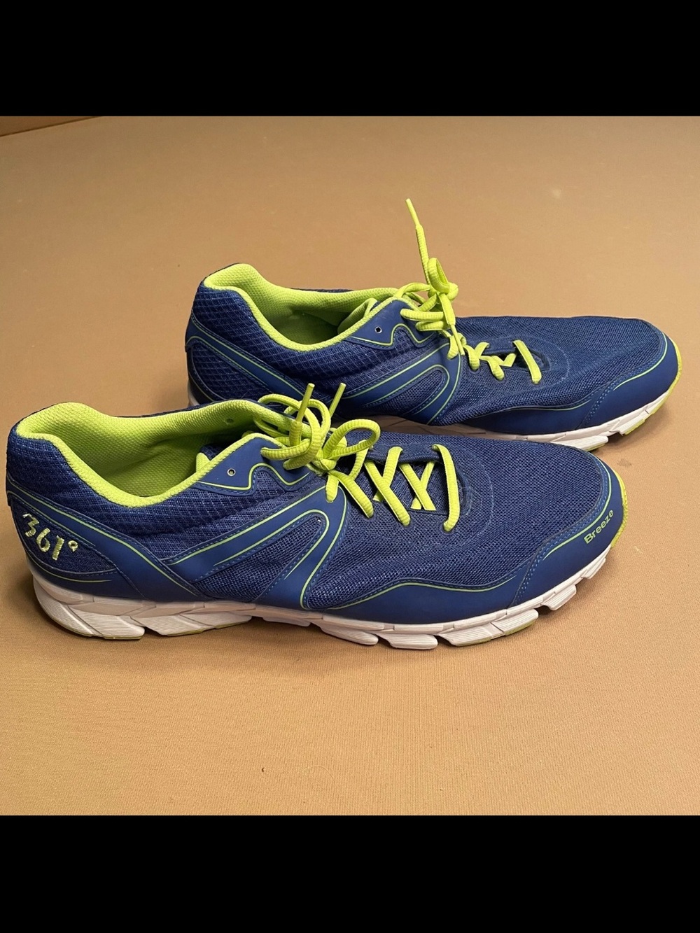 361 Degrees Shoes Mens 14 Running Sneakers Blue/Lime Walking Gym Training Wear